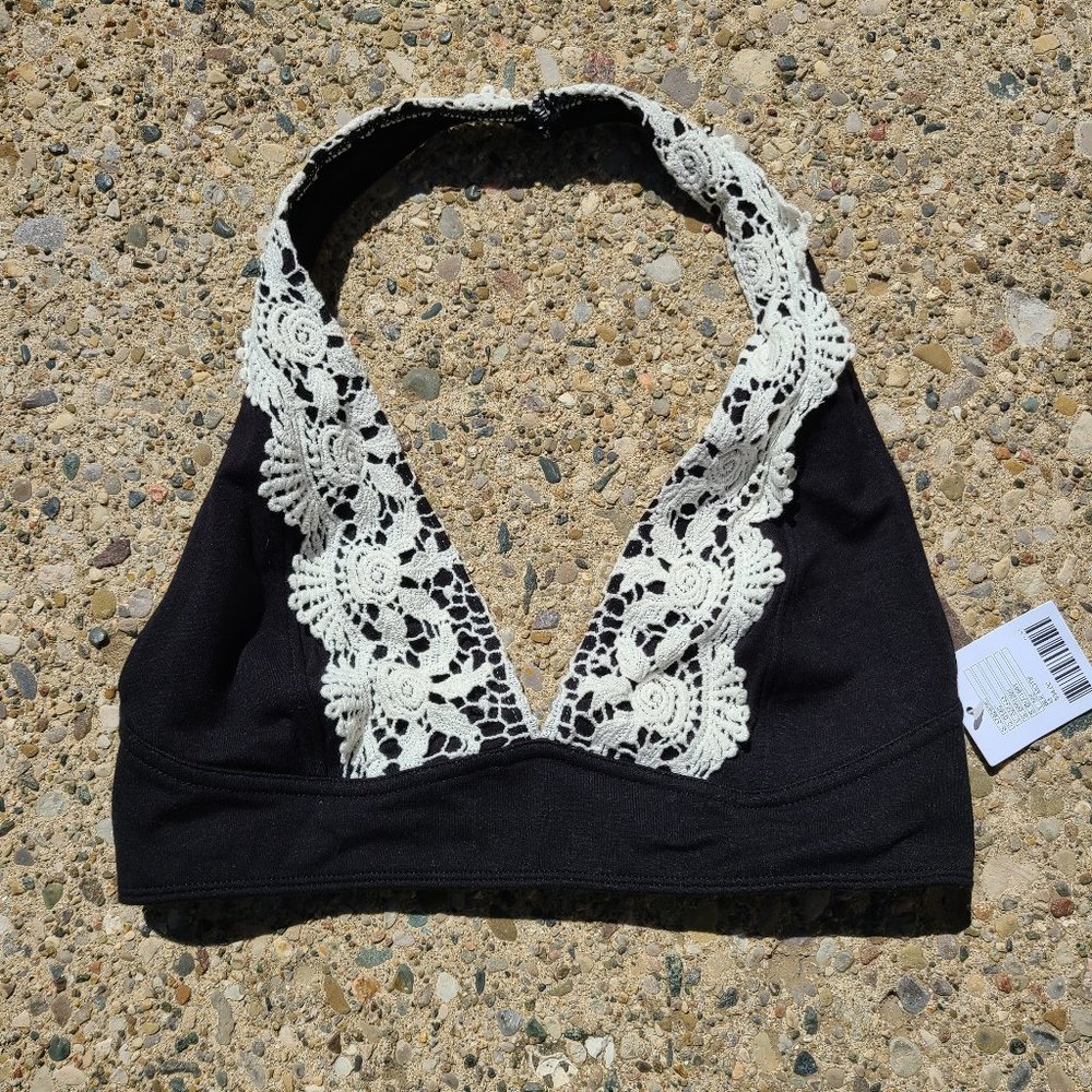 Urban Outfitters black motif halter top medium NWT